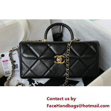 Chanel Quilted Shiny Calfskin & Gold-Tone Metal box Bag AS4471 Black 2023 - Click Image to Close